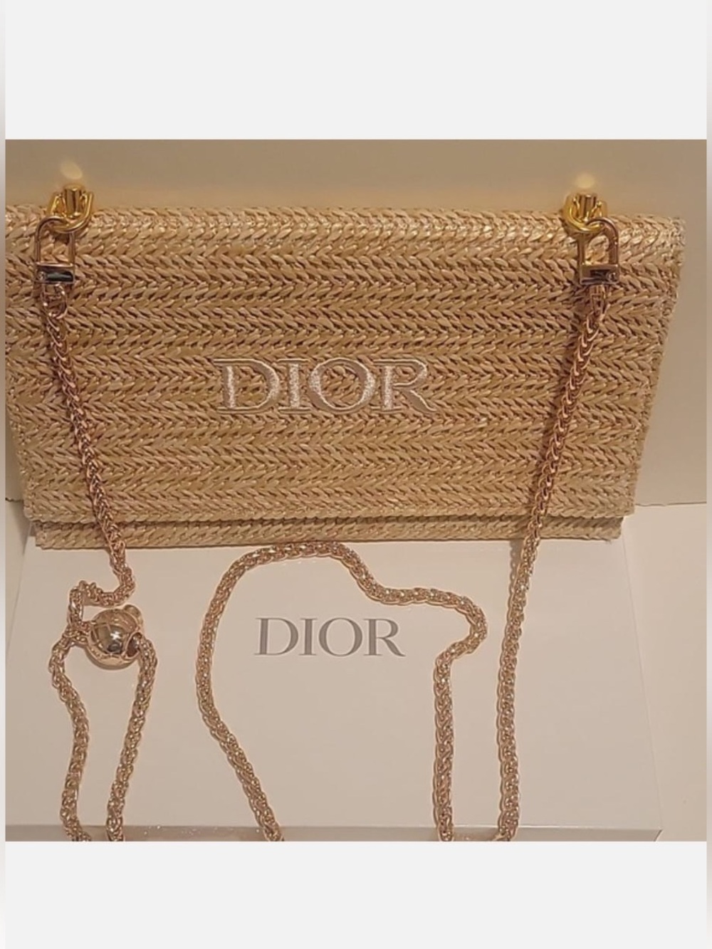 Dior Gold Straw Raffia Woven Cosmetic Zipper Bag Pouch - Picture 3 of 9